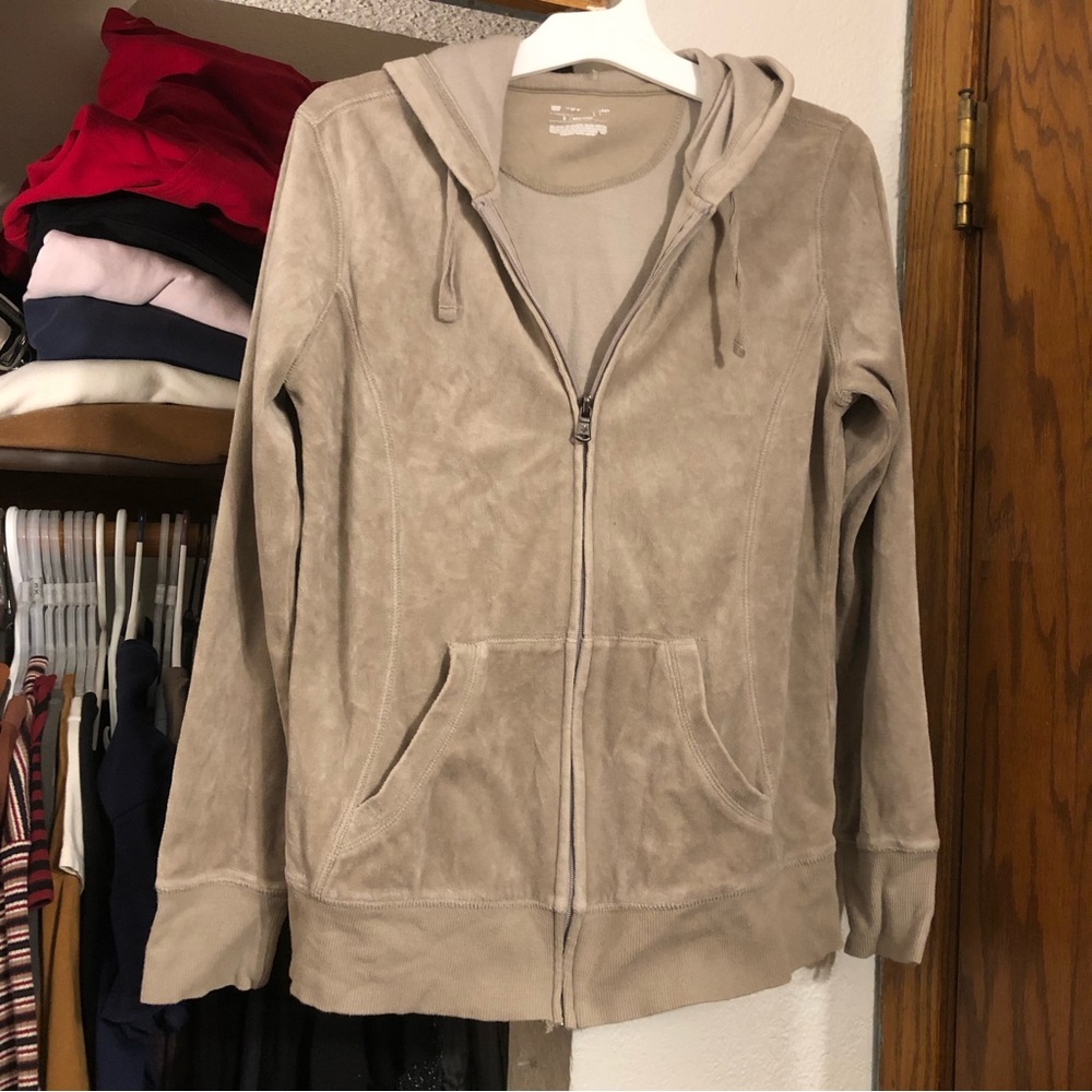 y2k tan velvet velour zip up hoodie